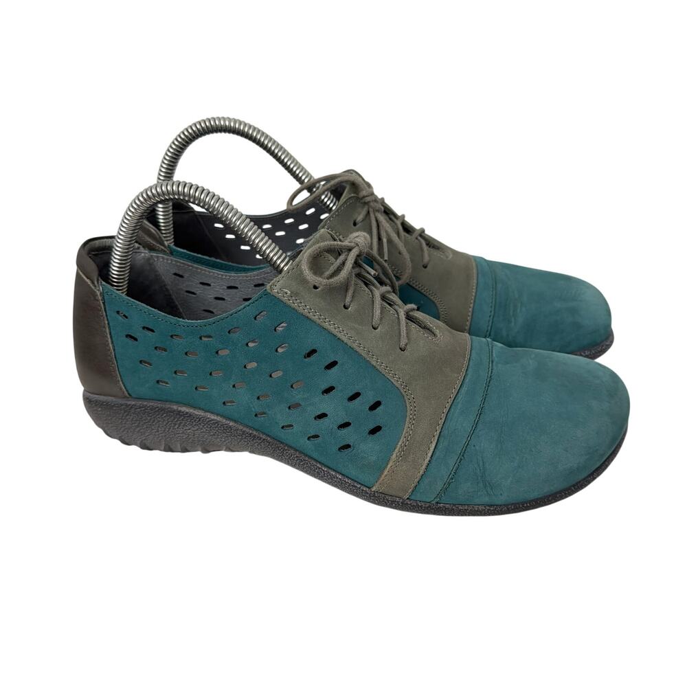 Naot Shoes Womens Size 8 Lalo Teal Gray Walking Comfort Lace Up Perforated